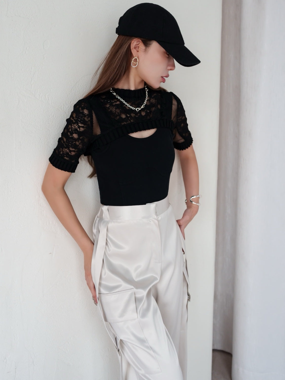 Switch lace and mesh short top