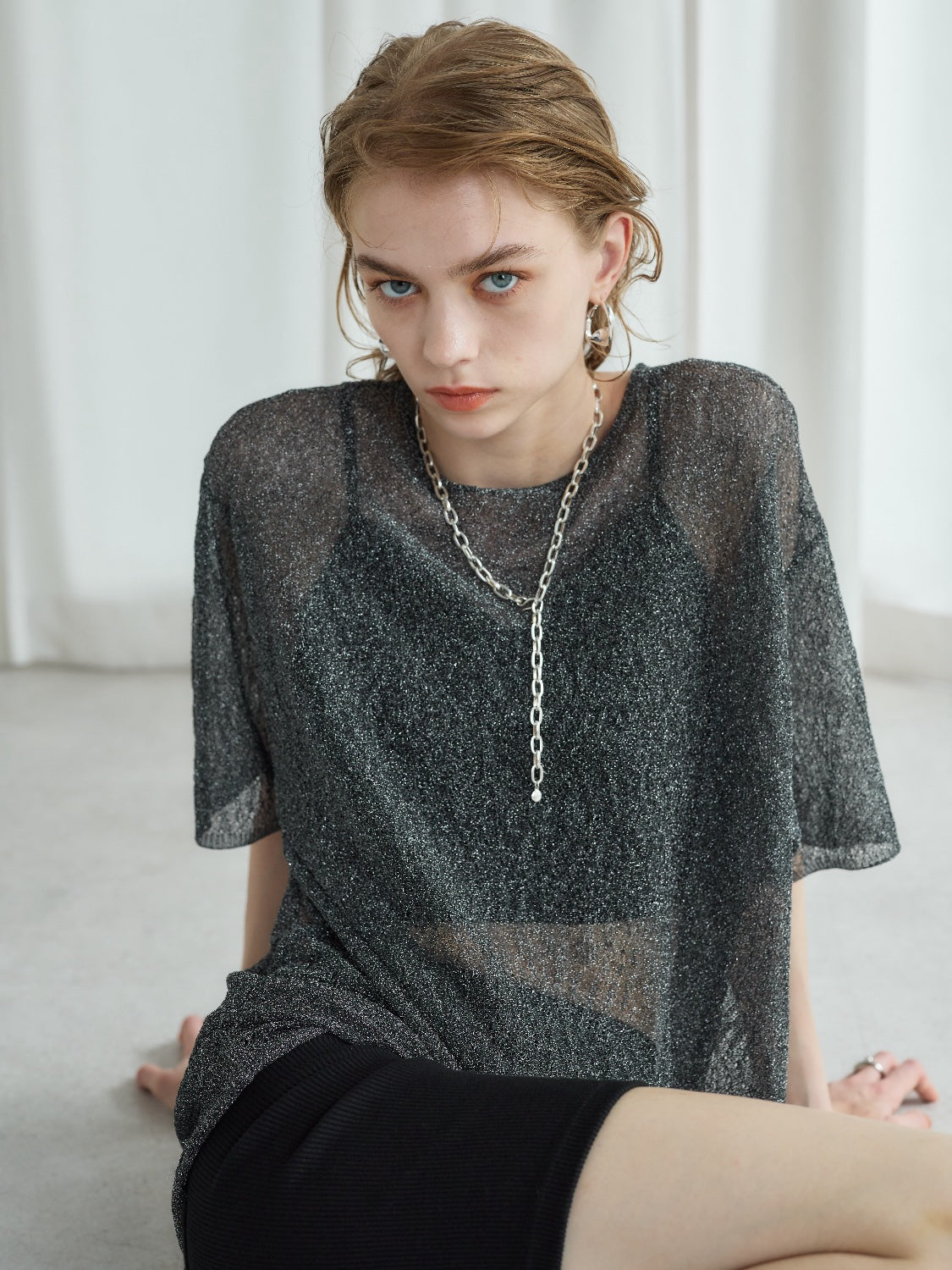 Sheer Knit Over T-shirt