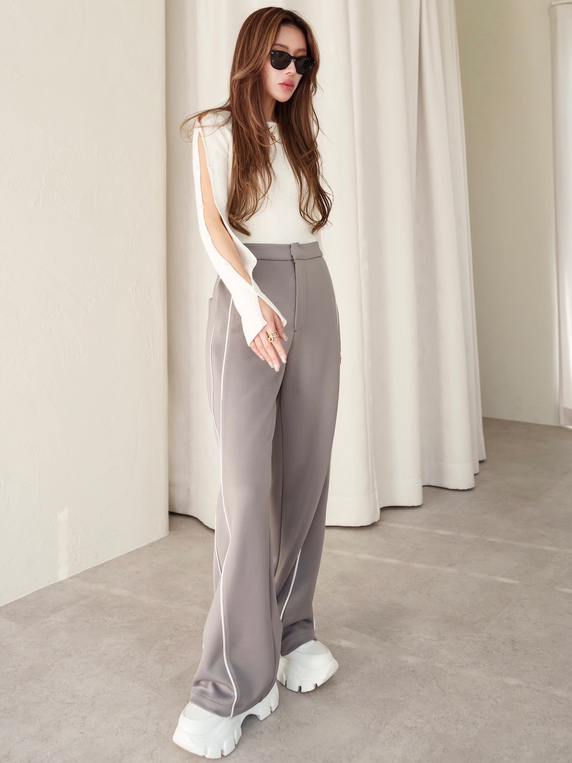 BUTTON-SLEEVE ニット トップス