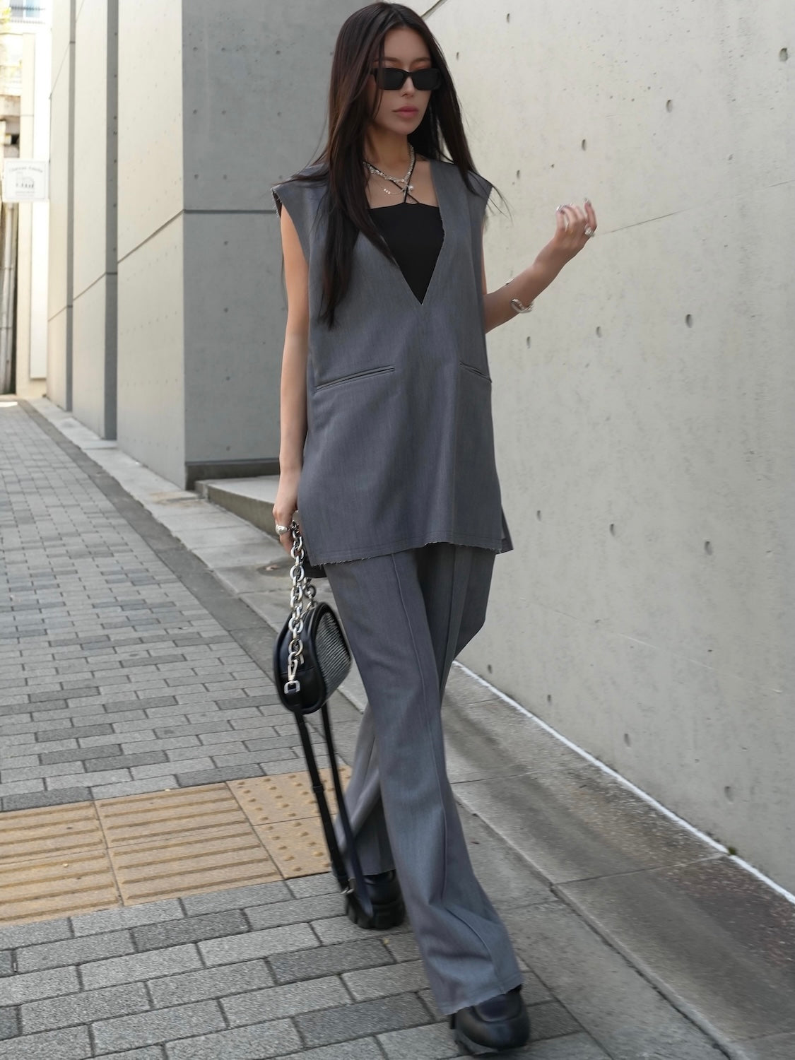 MINI ストーン Chain アシンメトリー バッグ