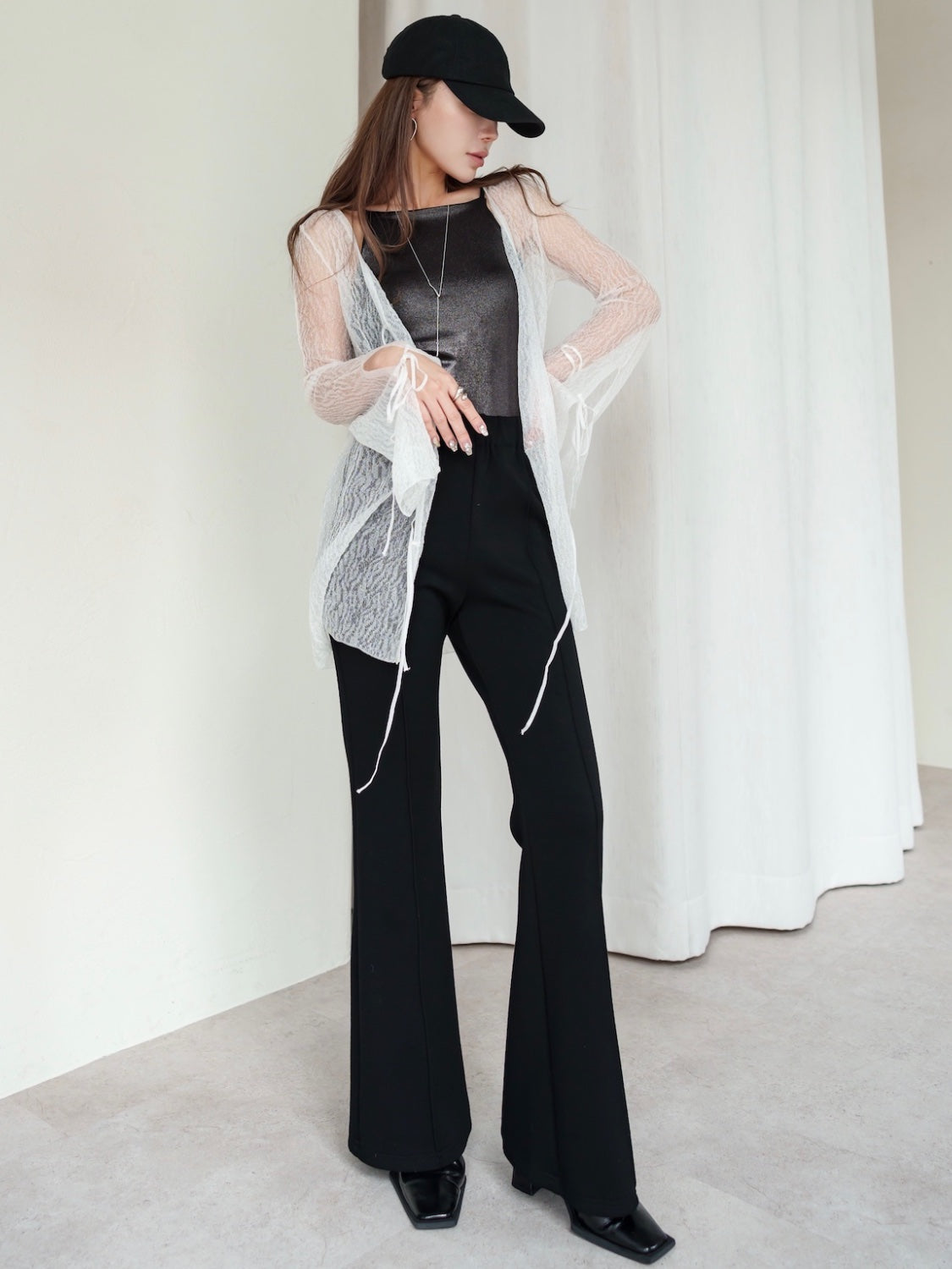 Point Ribbon Sheer Knit Gown