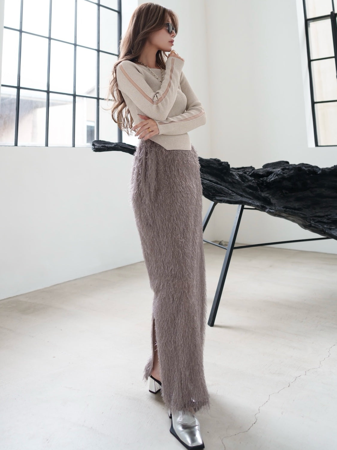 MODEL:159cm<br>COLOR:グレージュ
