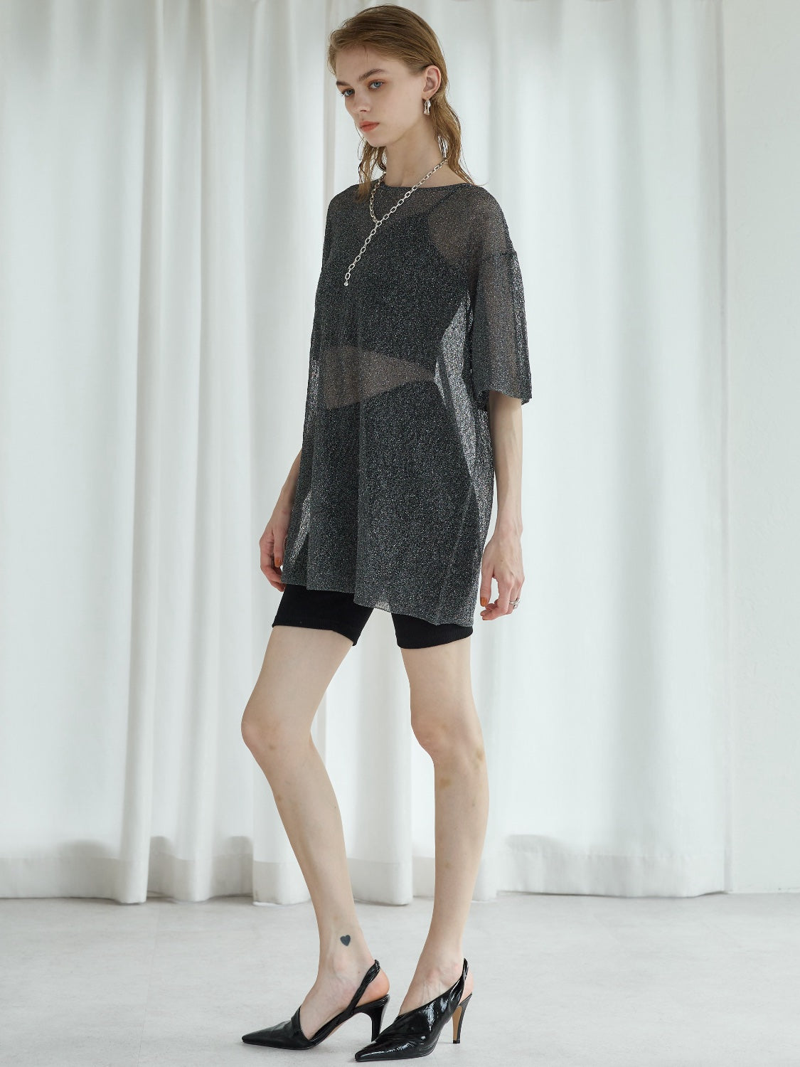 Sheer Knit Over T-shirt