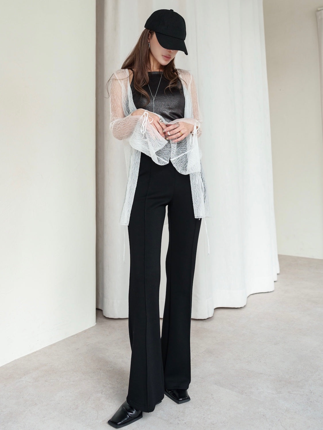 Point Ribbon Sheer Knit Gown