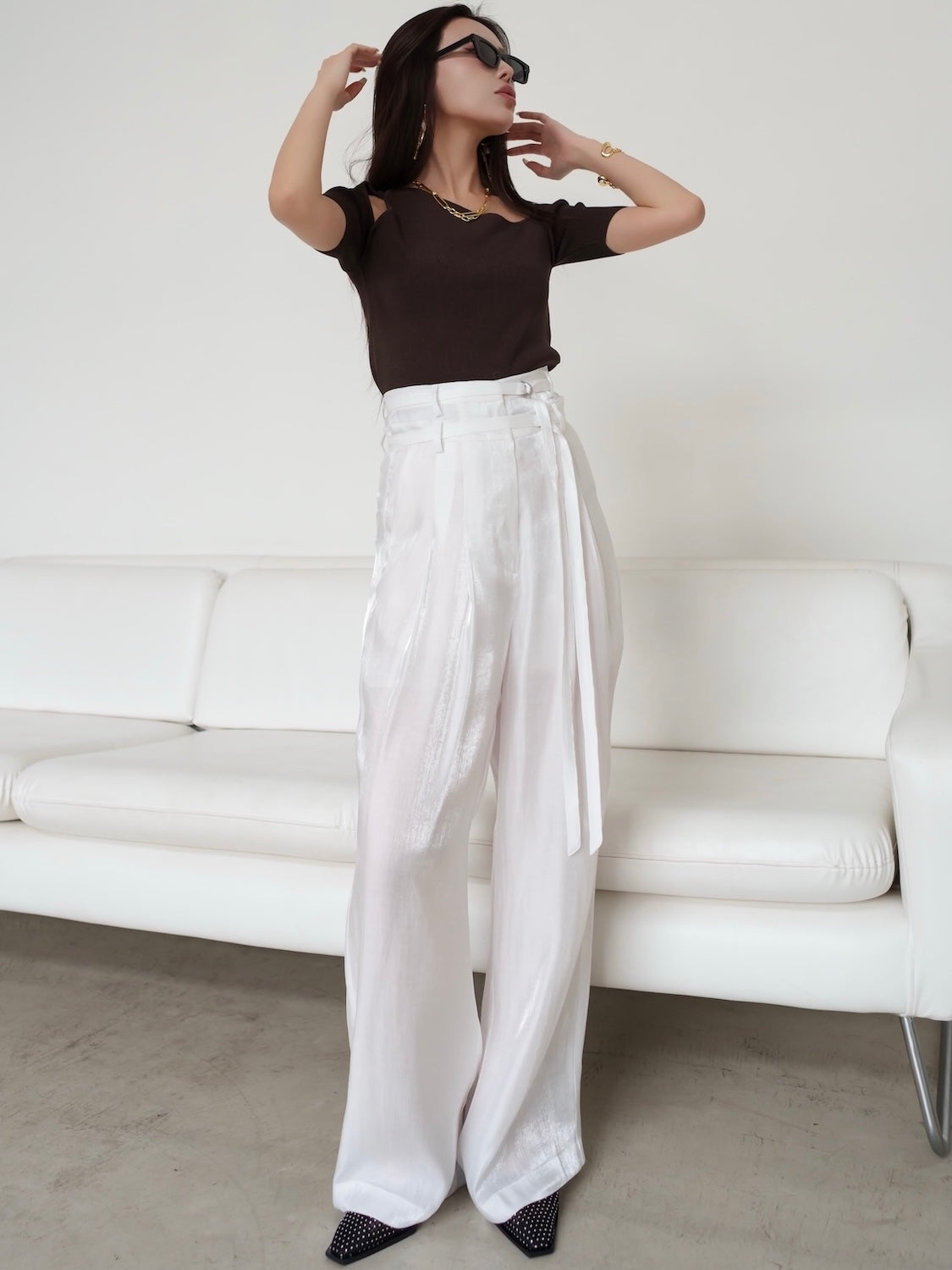 Asymmetrical short-sleeve knit