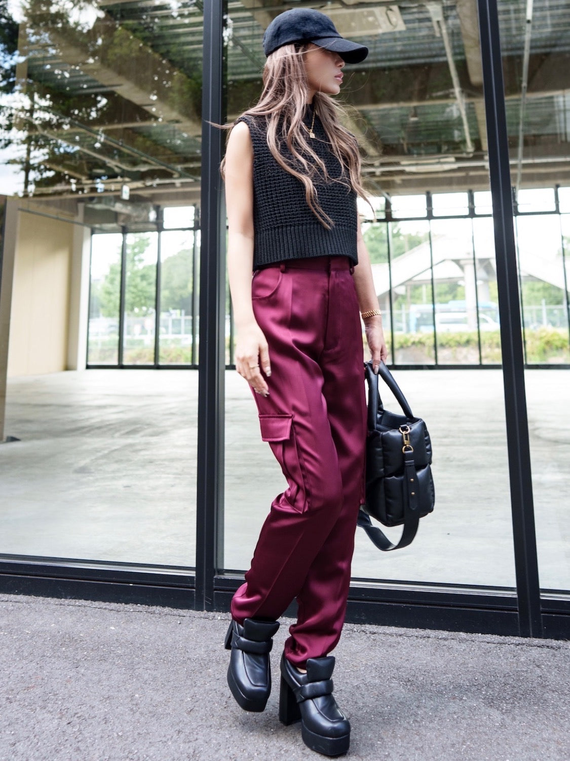 Satin Tapered Cargo Pants