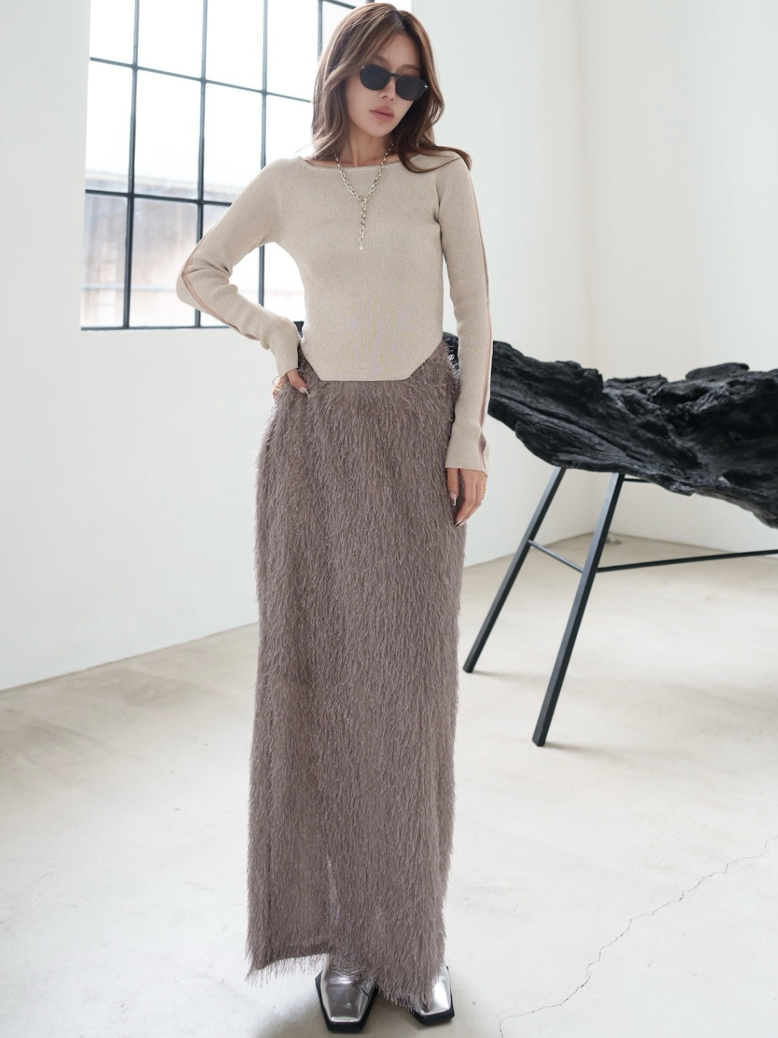 Relax Shaggy Long Skirt