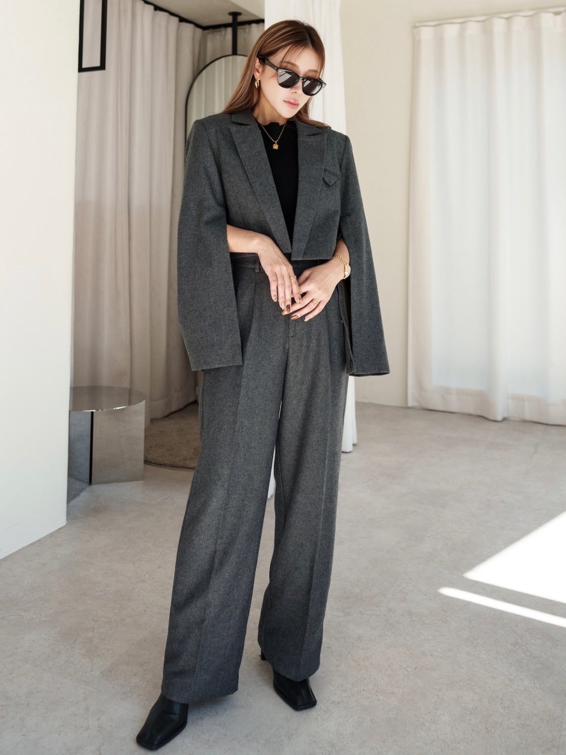 Wool twill short jacket