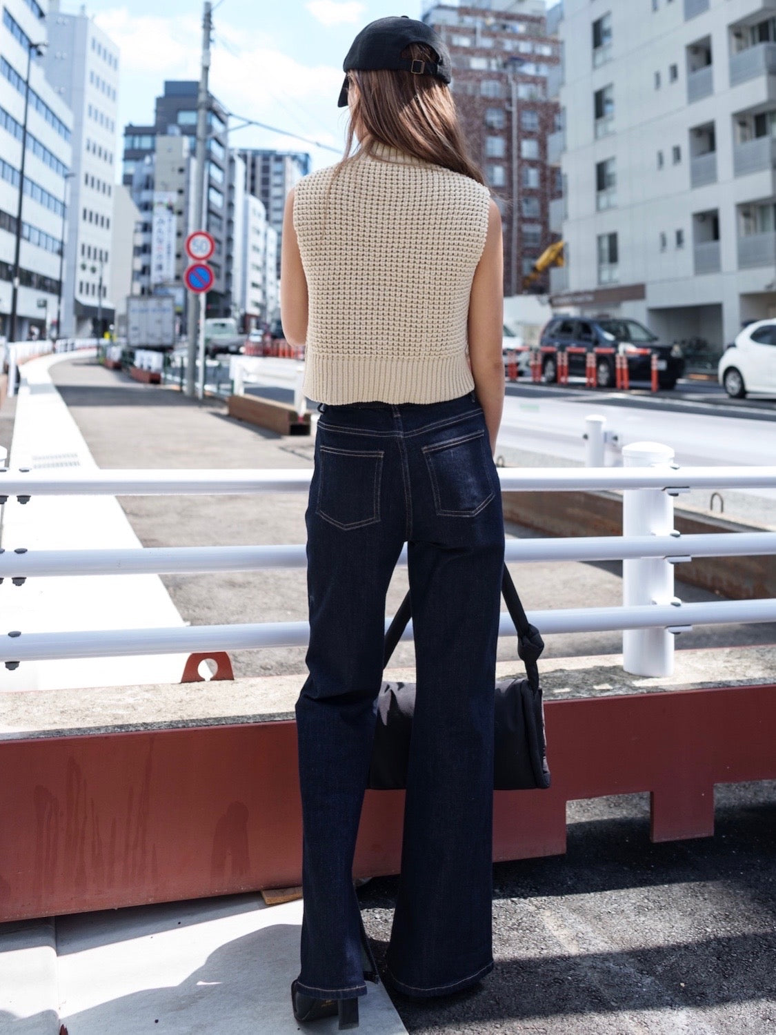 High neck waffle knit vest