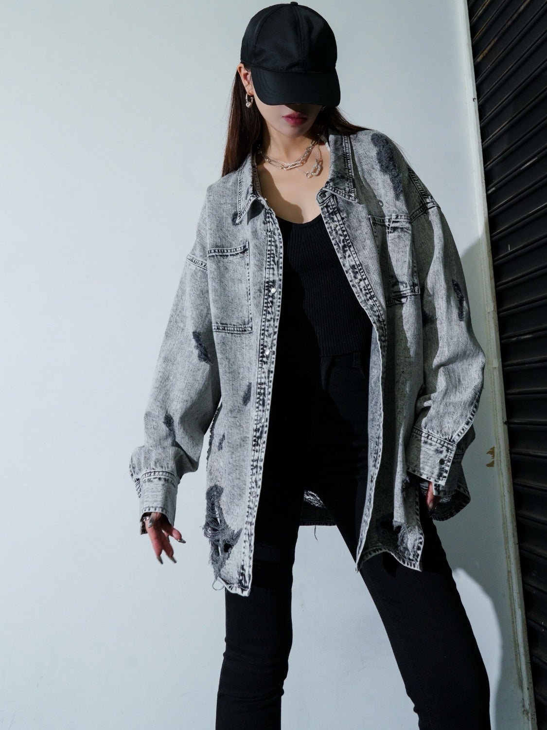 2WAY ダメージ DENIMシャツ