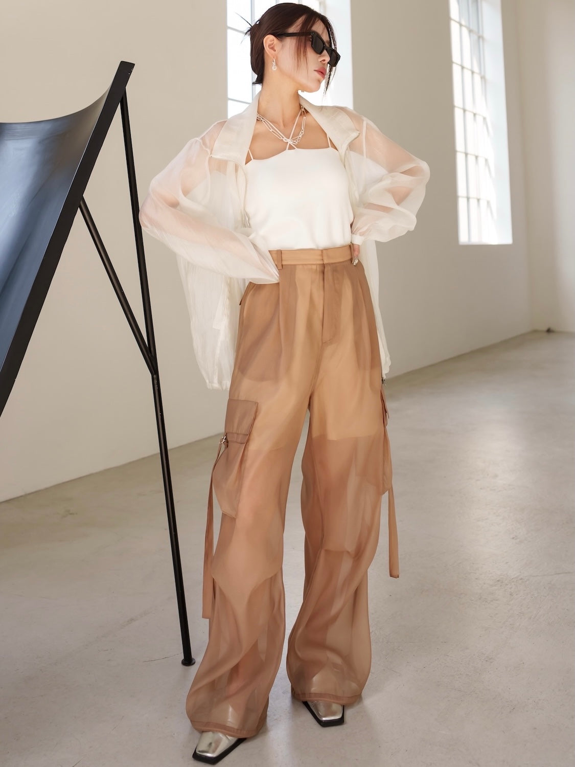 Drawstring & Zip Sheer Blouson