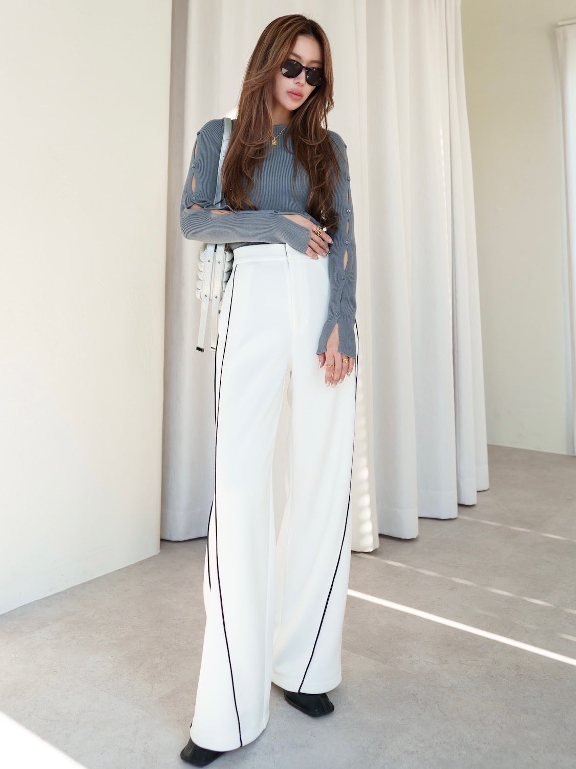 BUTTON-SLEEVE ニット トップス