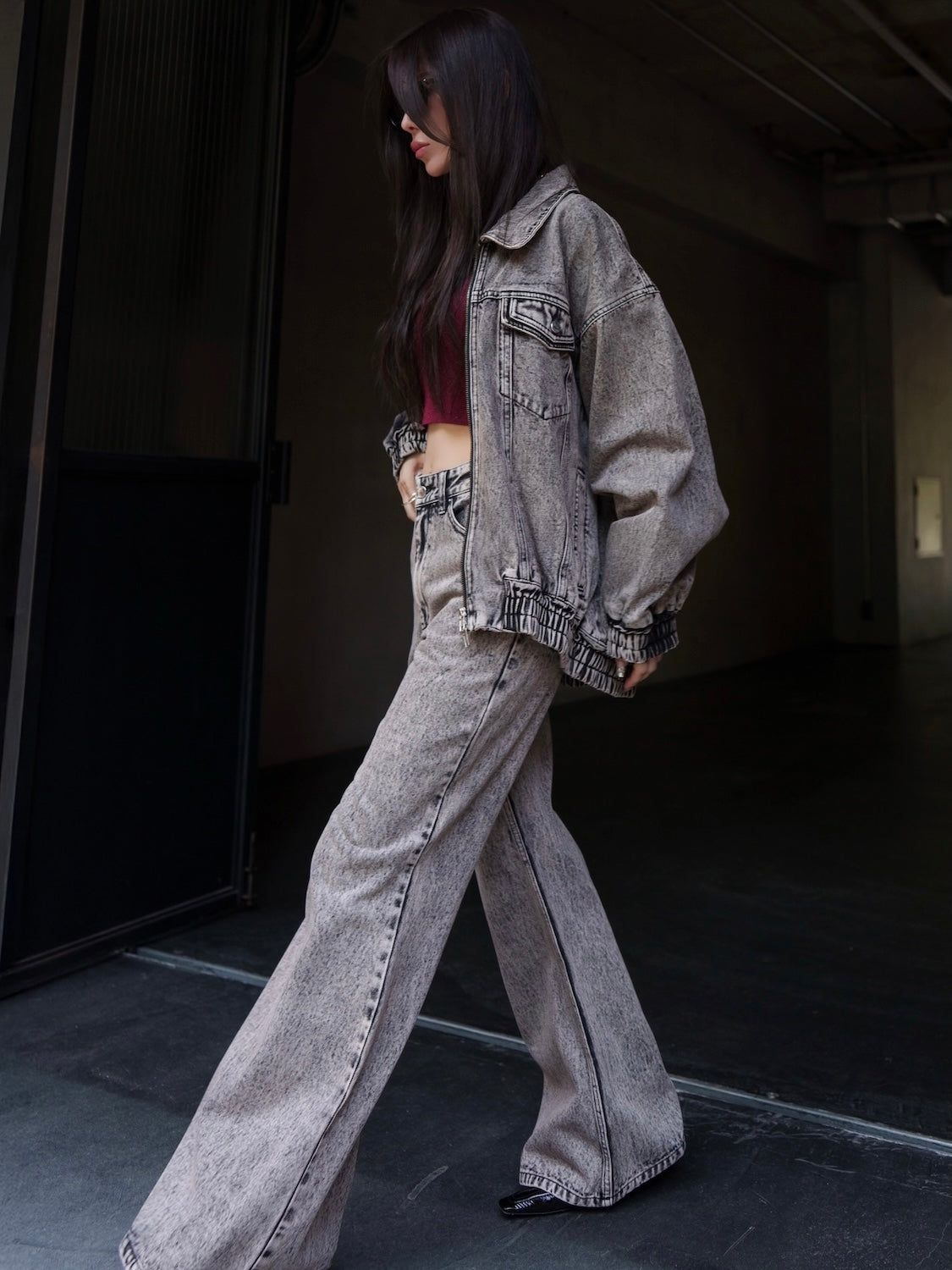 Washed ギャザー DENIM ジャケット