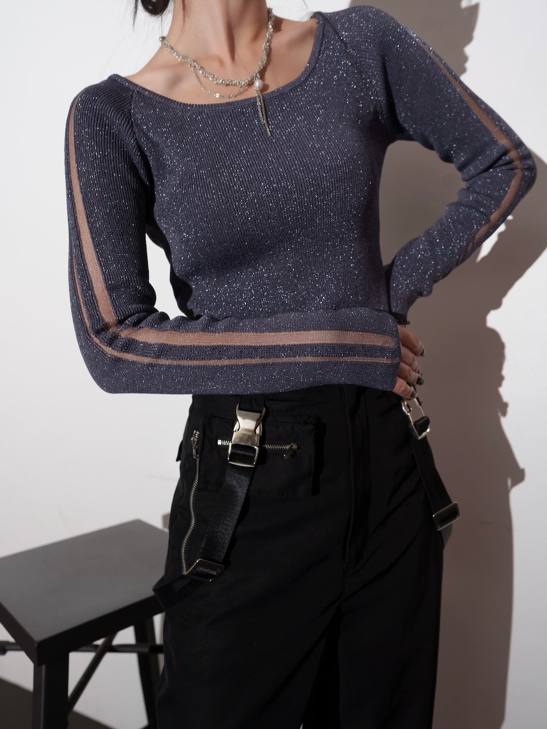 シアー Double ライン ラメニット