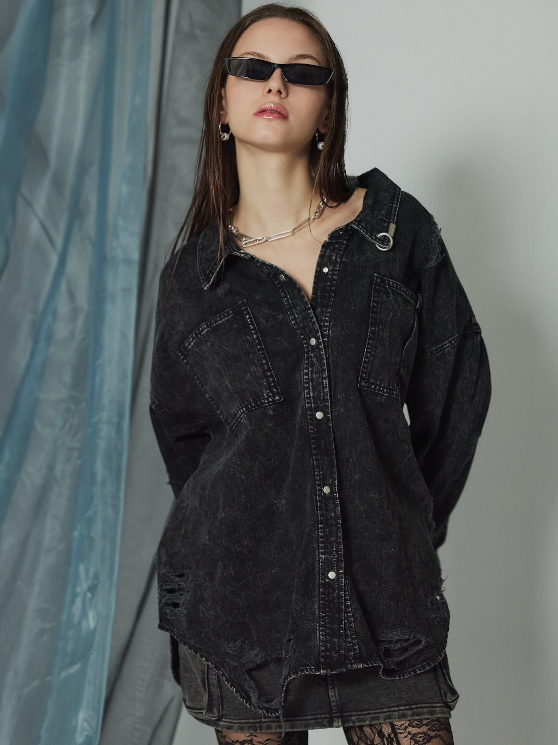 2WAY ダメージ DENIMシャツ