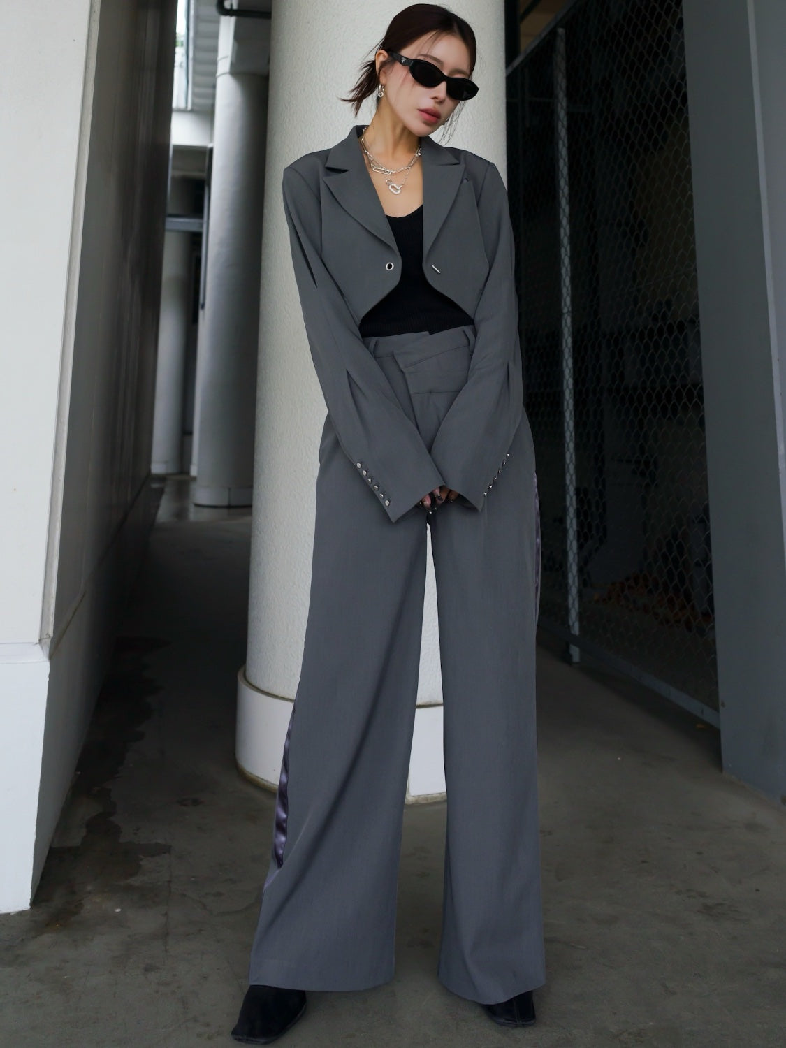 ダブル Waist ライン スラックス