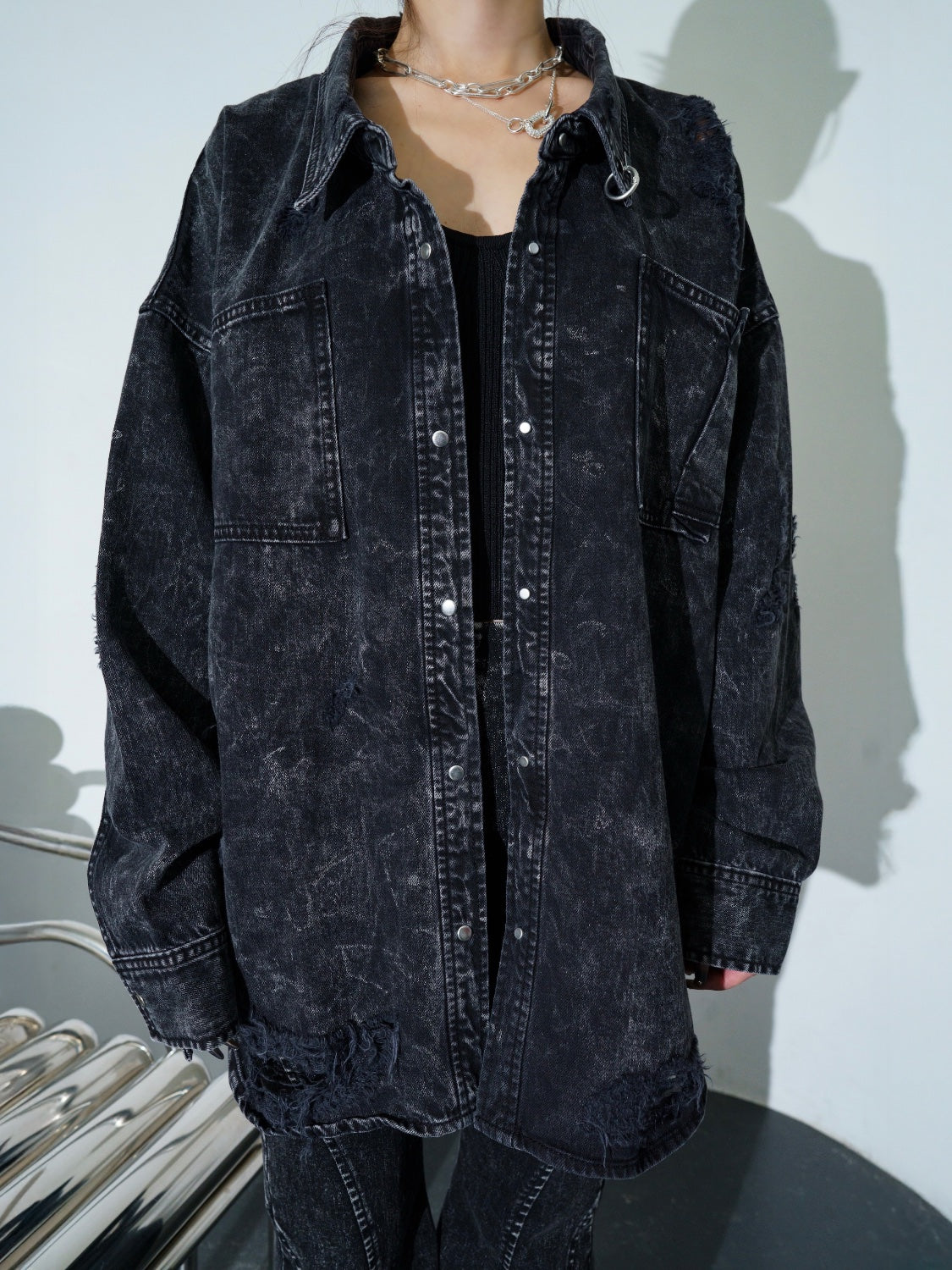 2WAY ダメージ DENIMシャツ