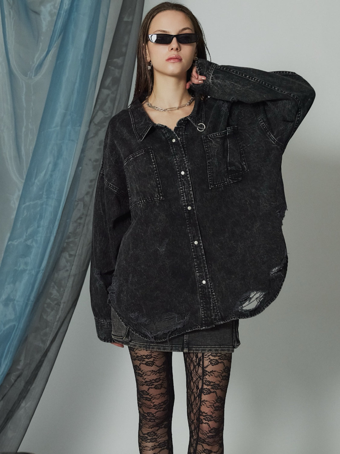 2WAY ダメージ DENIMシャツ