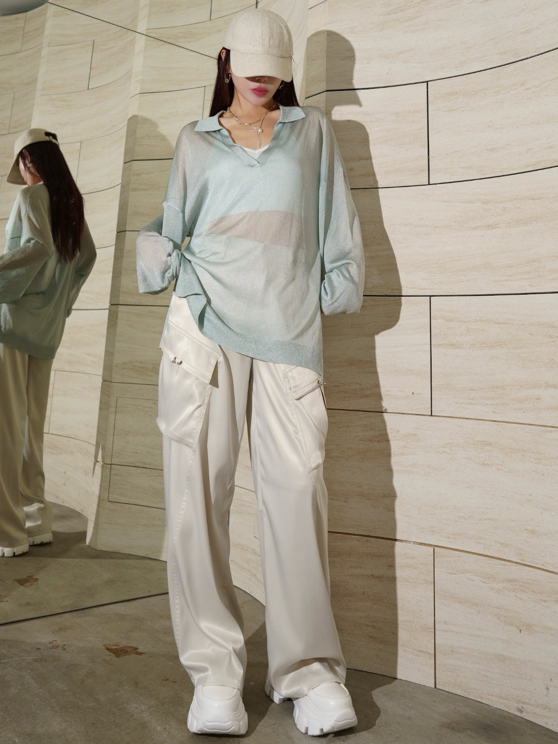 ラメ シアー KNIT スキッパー