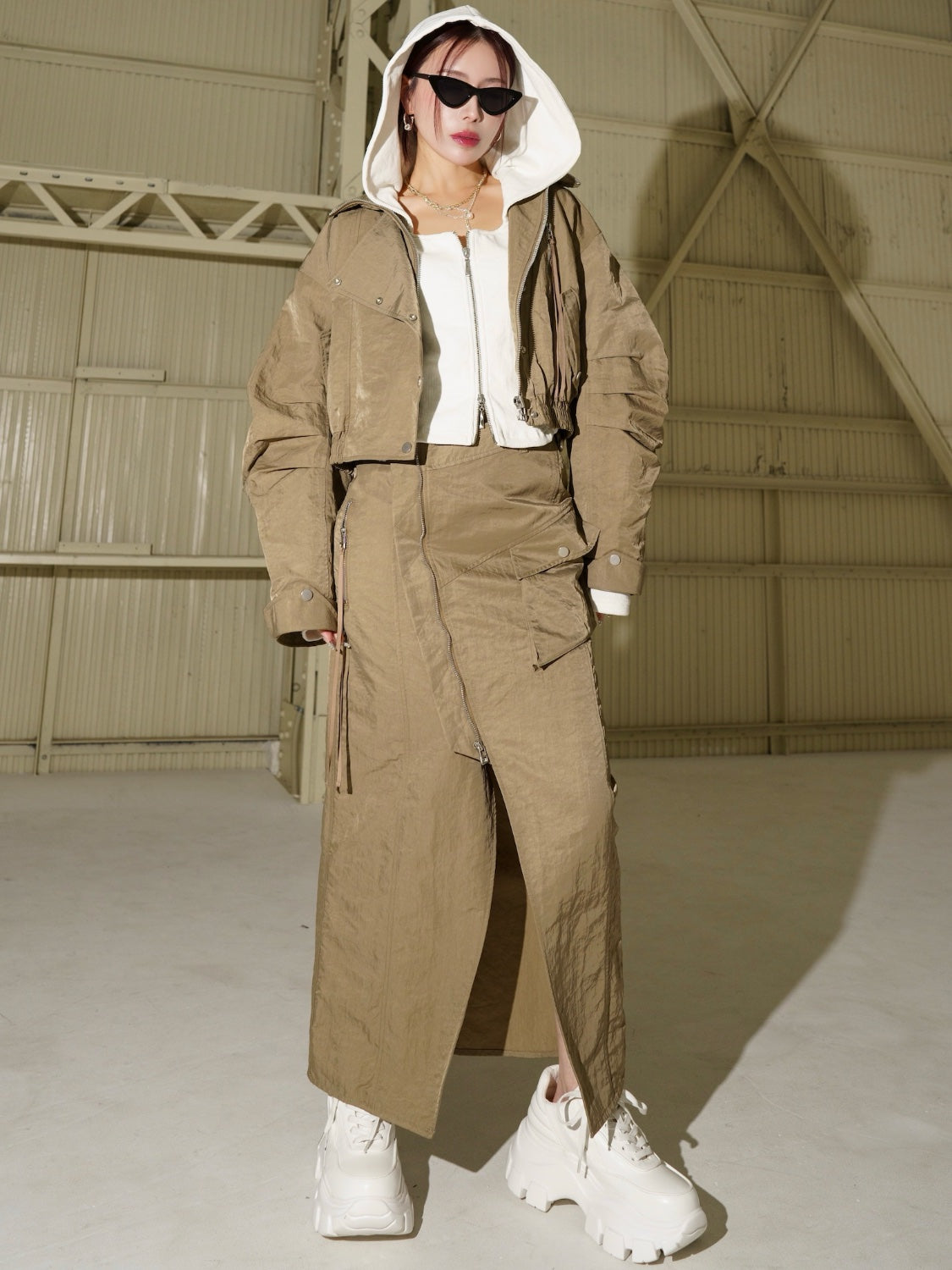 Washed リブ フロントZip フーディー