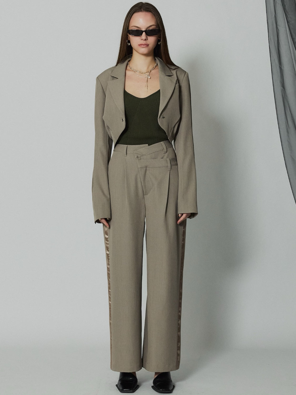 ダブル Waist ライン スラックス