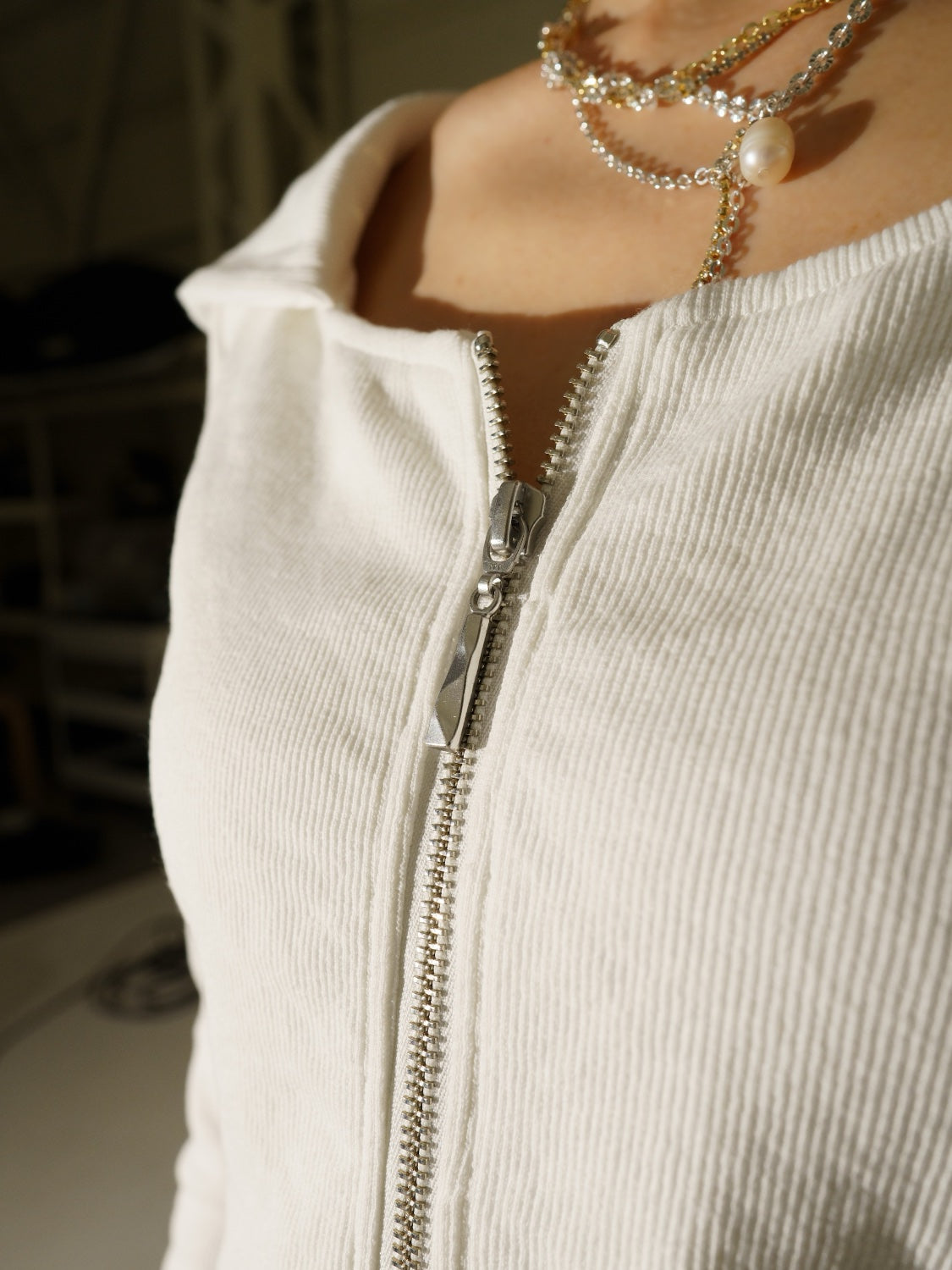 Washed リブ フロントZip フーディー