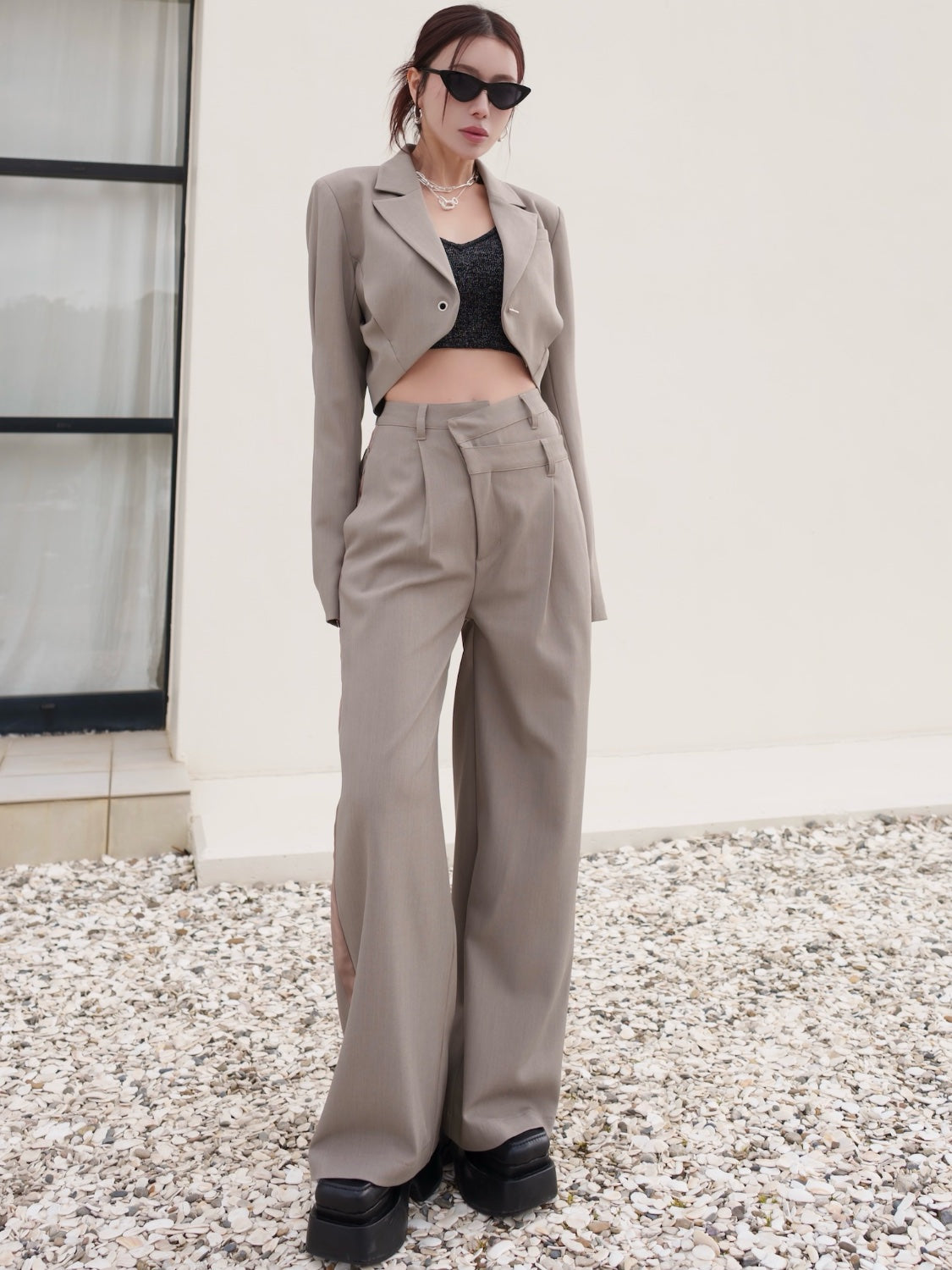 ダブル Waist ライン スラックス