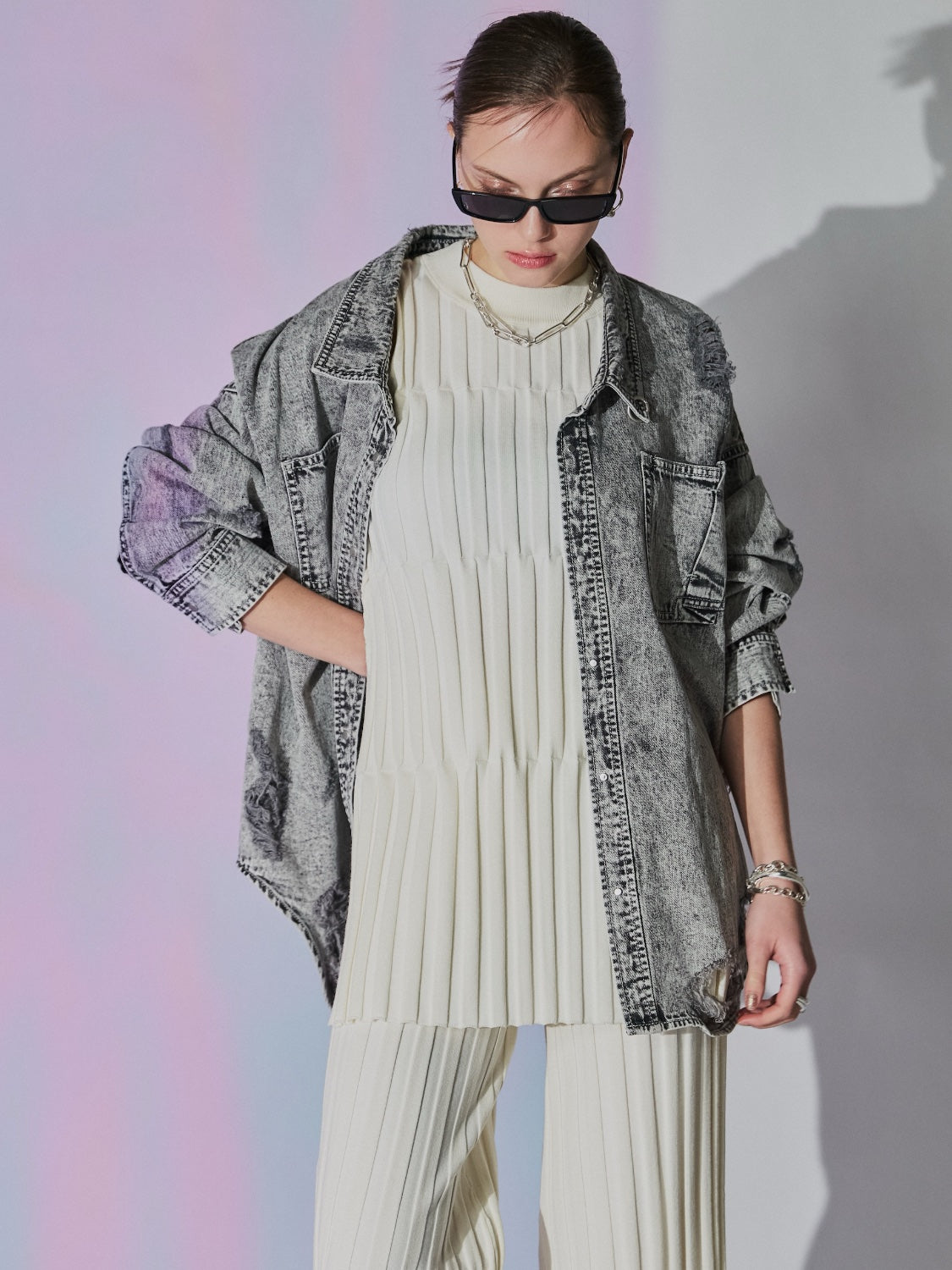 2WAY ダメージ DENIMシャツ