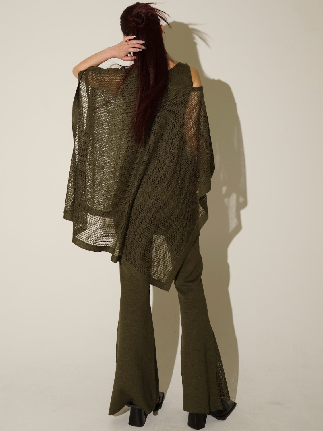 3ピース シアーメッシュ KNIT ポンチョ Set