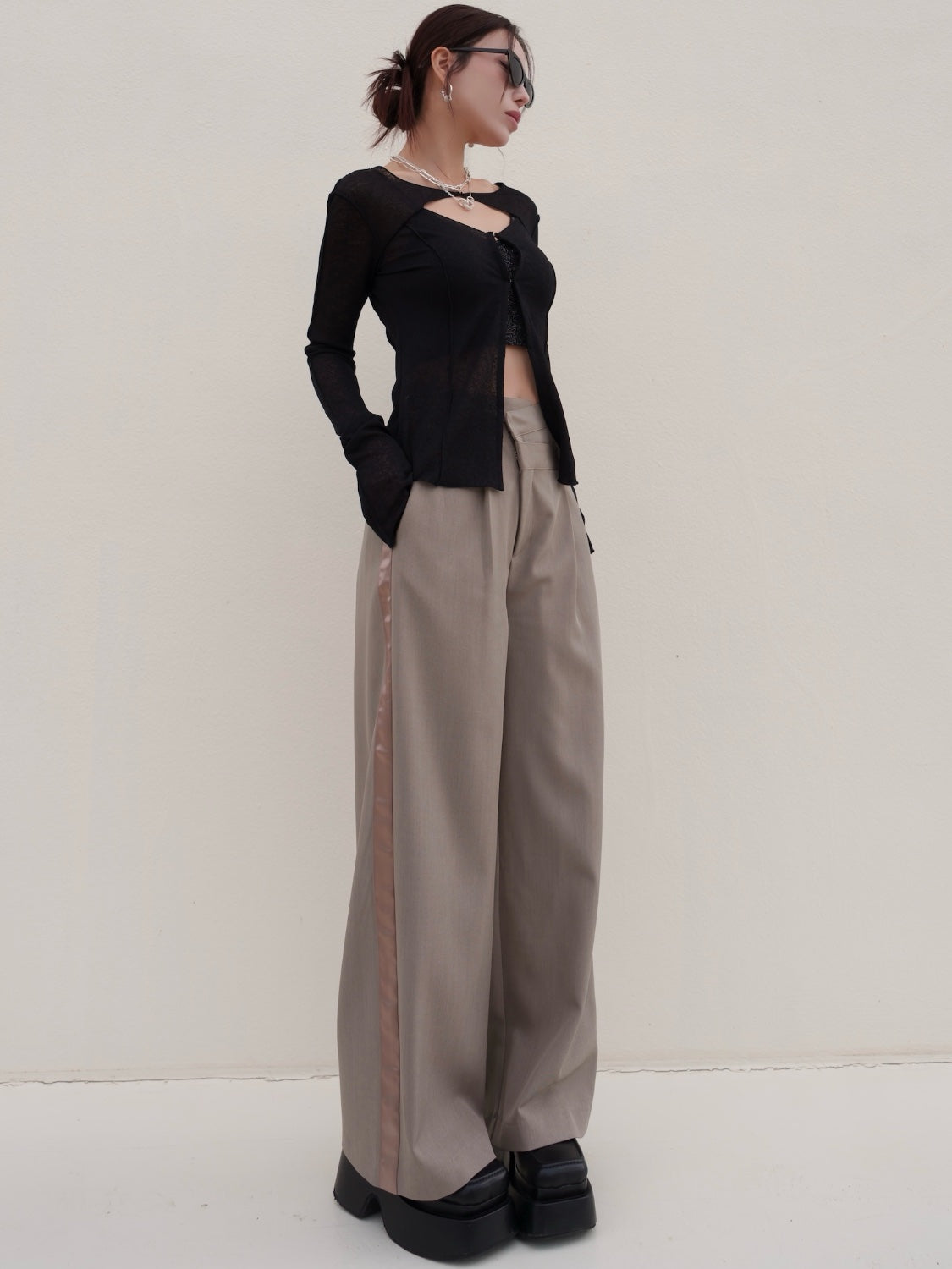 ダブル Waist ライン スラックス