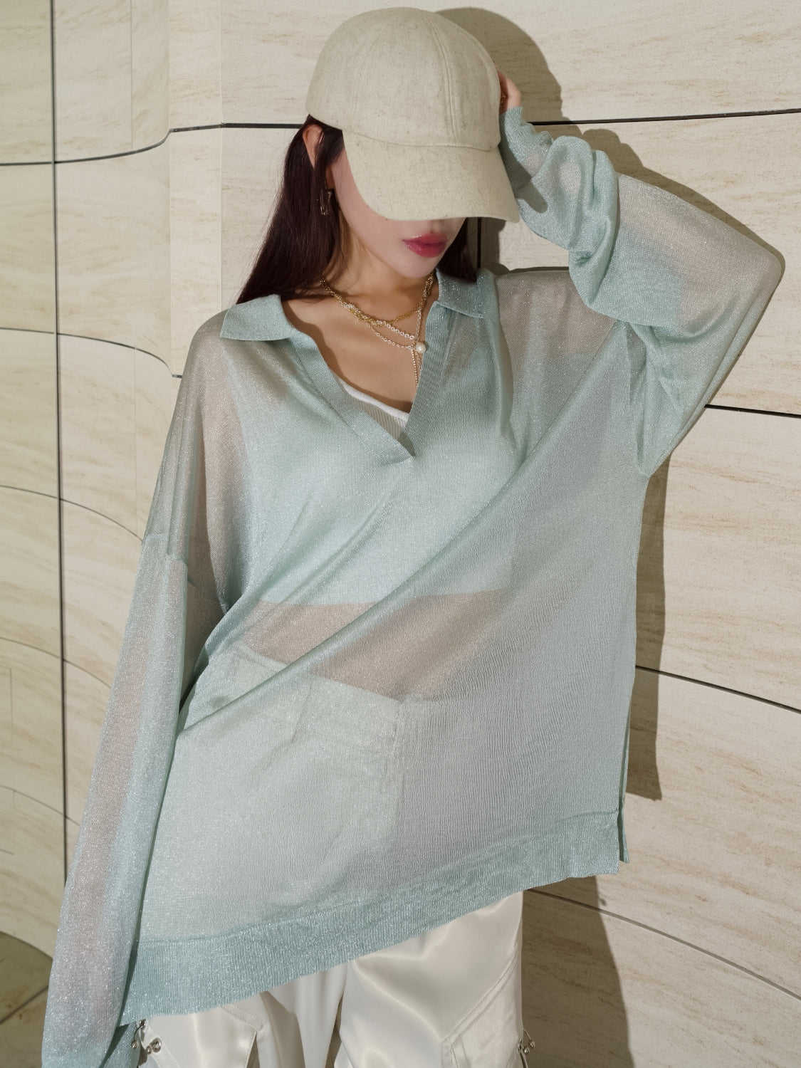ラメ シアー KNIT スキッパー