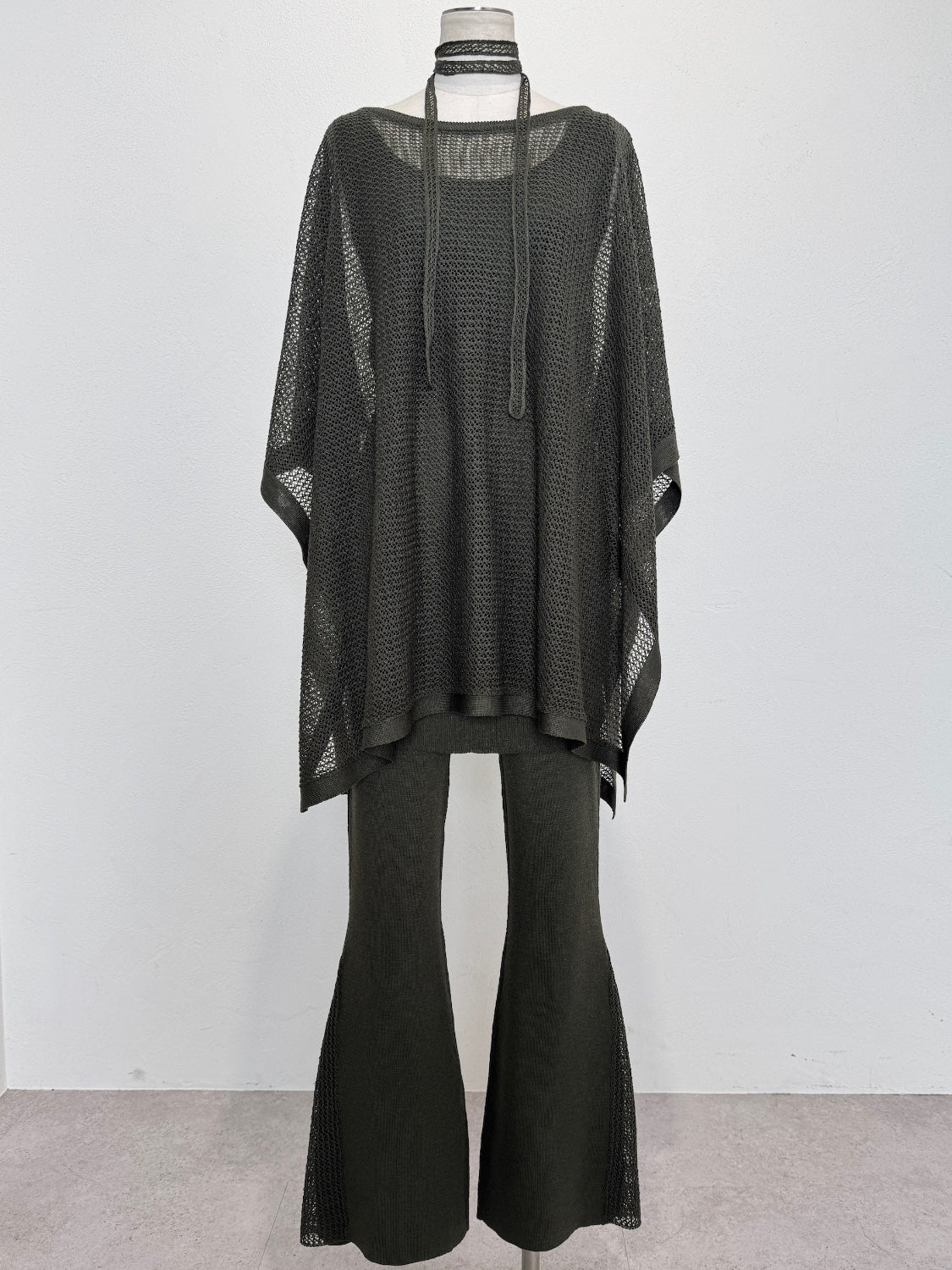 3ピース シアーメッシュ KNIT ポンチョ Set