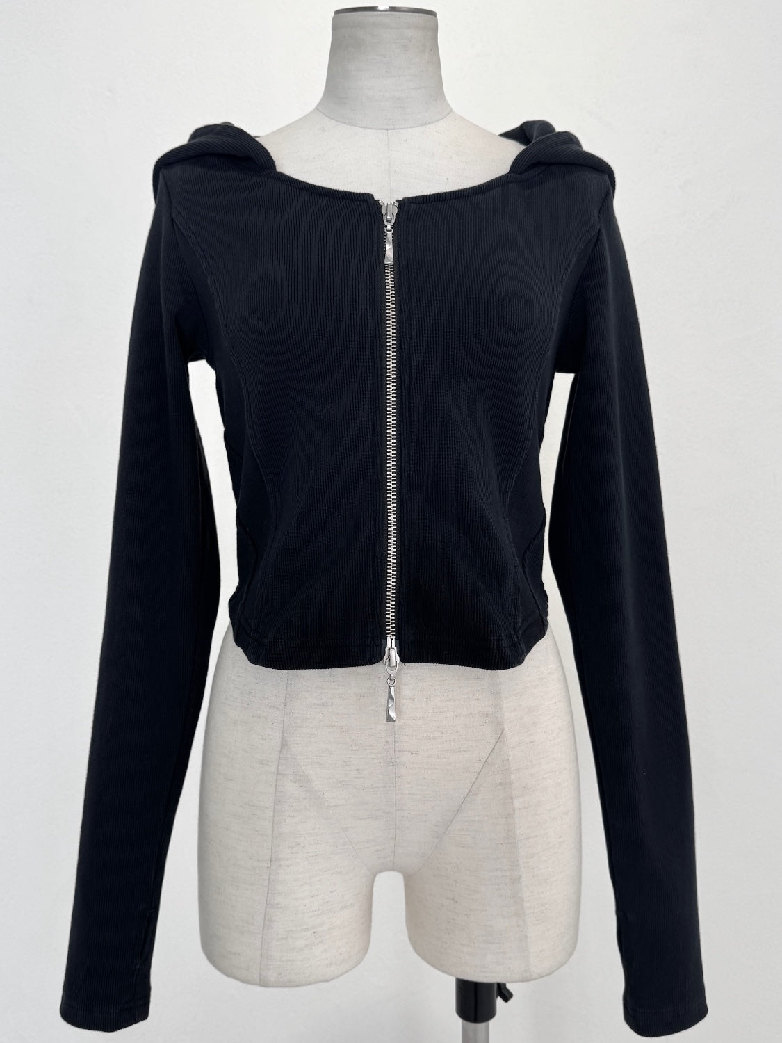 Washed リブ フロントZip フーディー