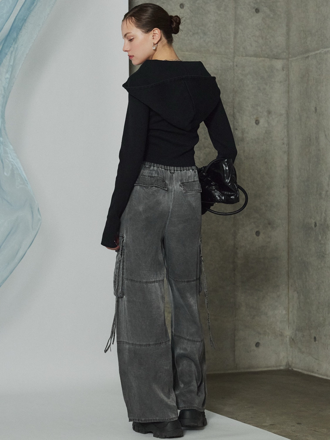 Washed リブ フロントZip フーディー