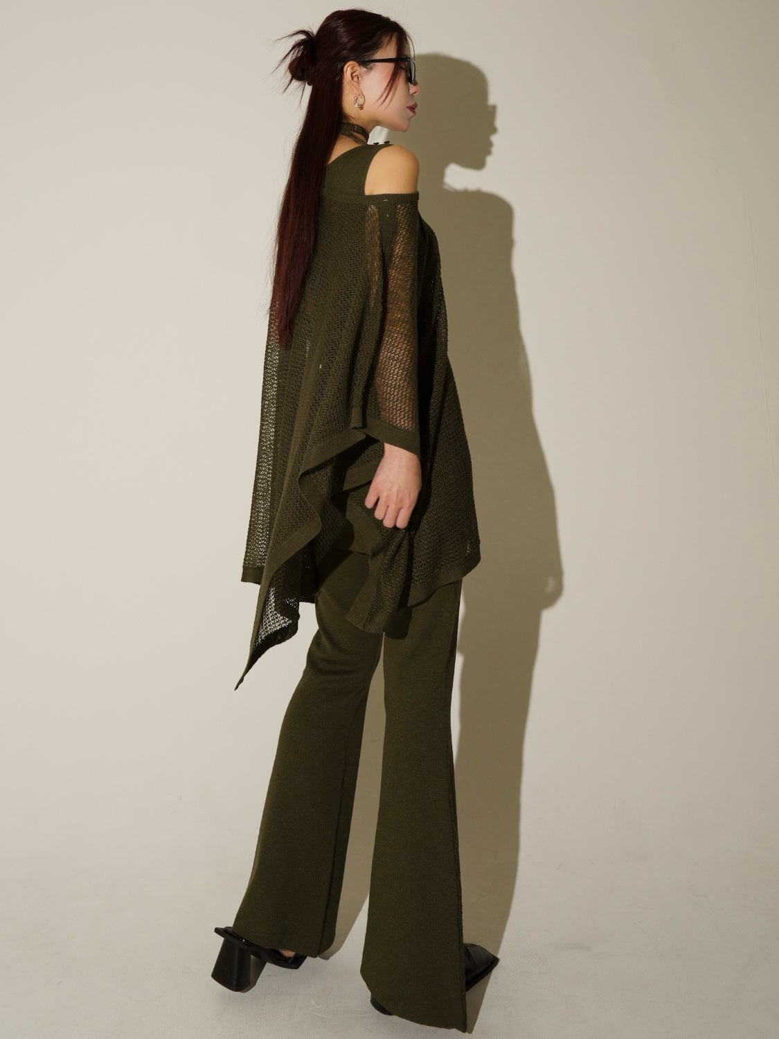 3ピース シアーメッシュ KNIT ポンチョ Set