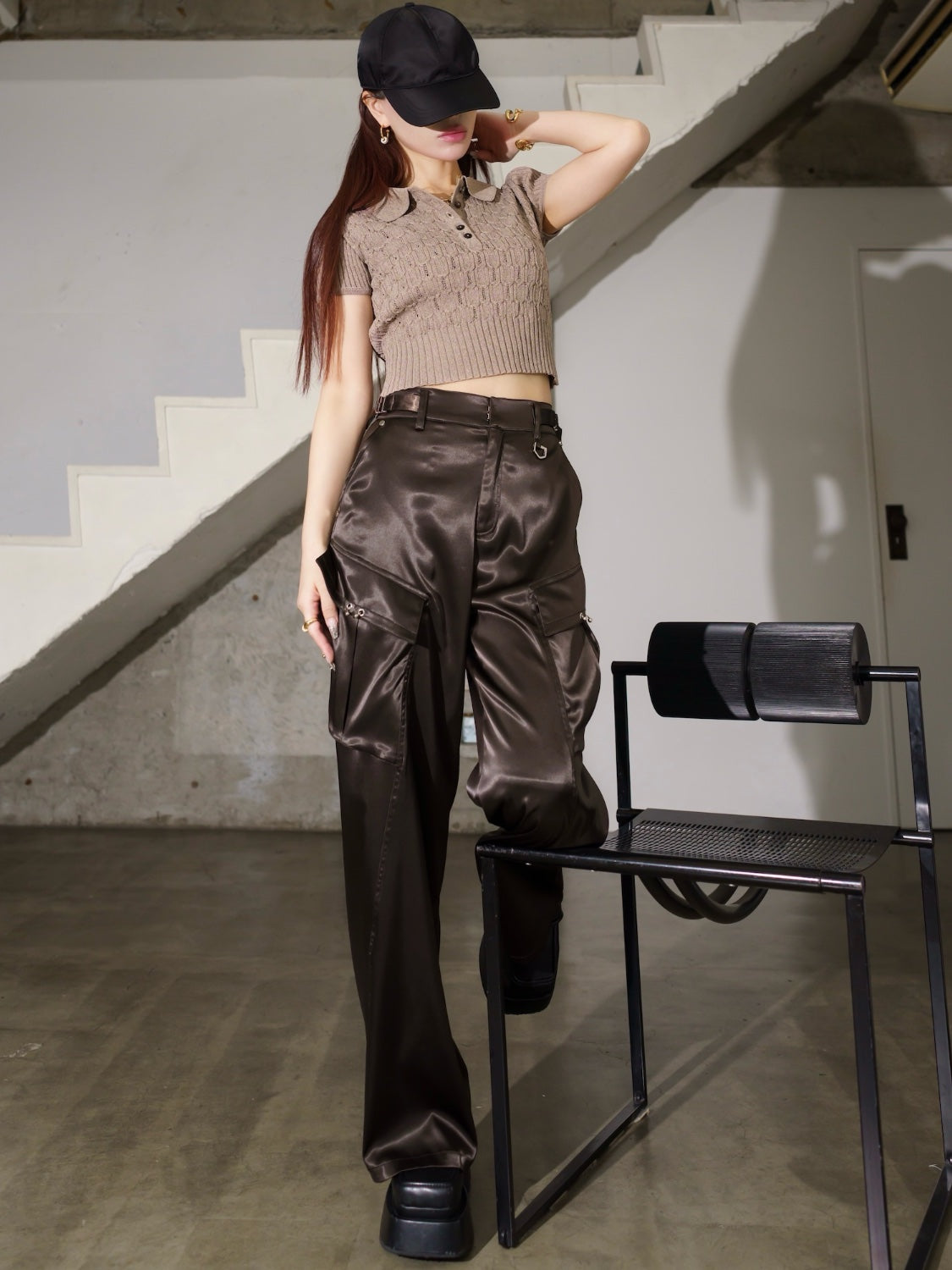 ラメ エンボス KNIT ポロシャツ