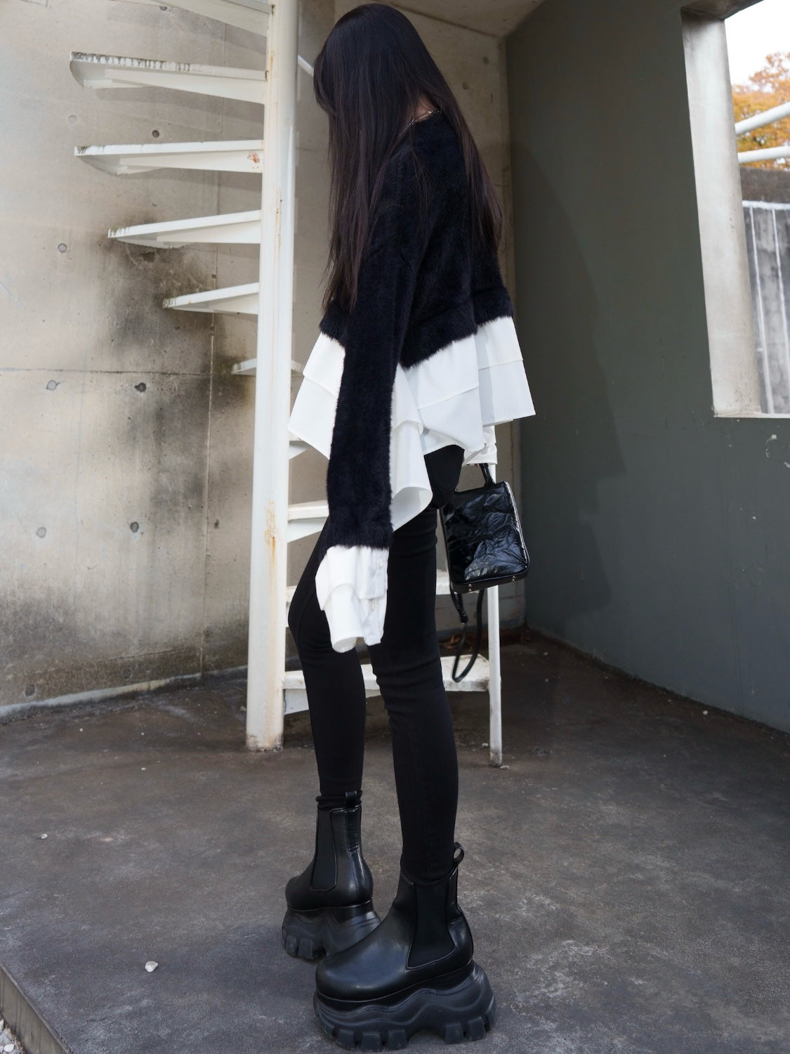 KNIT ドッキング フリルレイヤー ブラウス