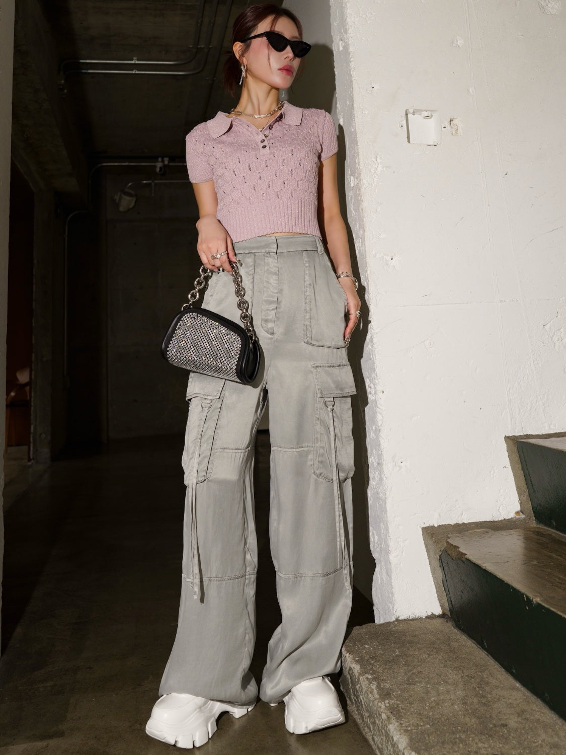 ラメ エンボス KNIT ポロシャツ