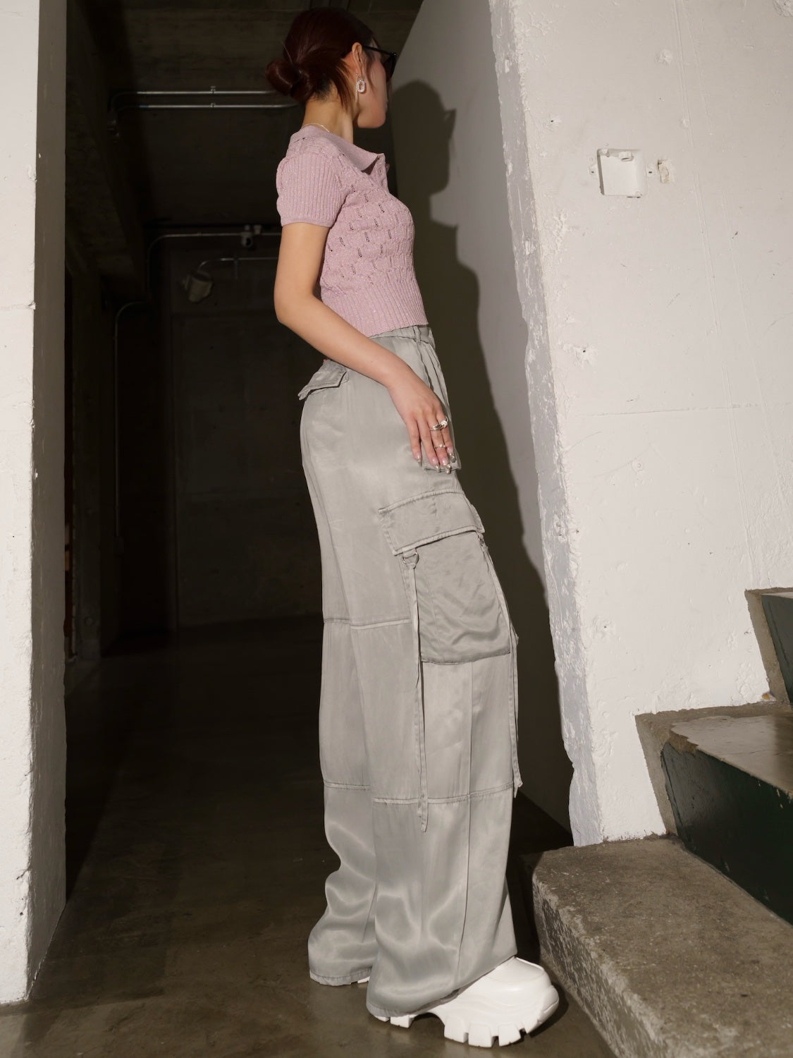 ラメ エンボス KNIT ポロシャツ