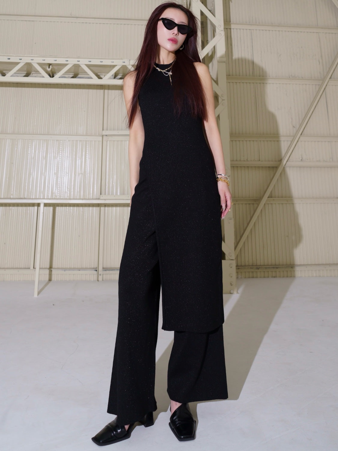 アシンメトリー スリット ラメKNIT セットアップ