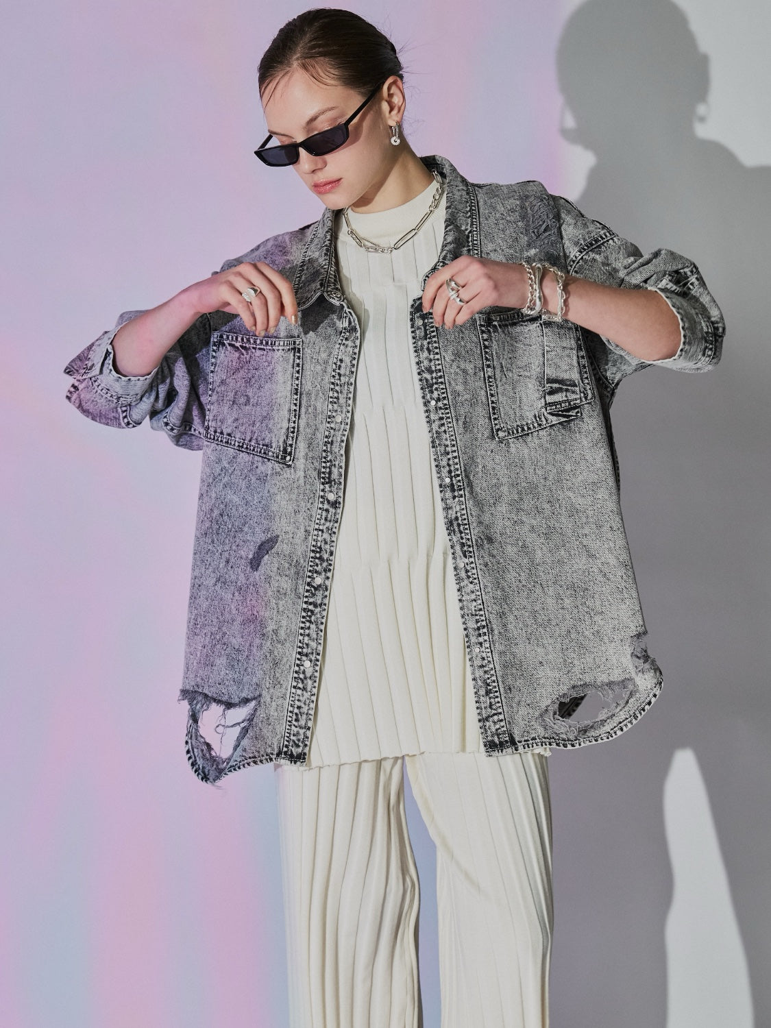 2WAY ダメージ DENIMシャツ