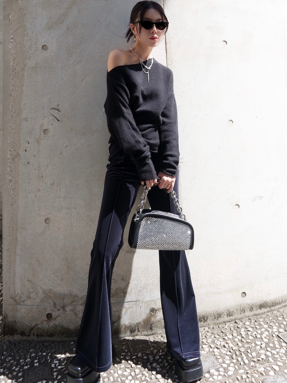 アシンメトリー ラクーン KNIT トップス