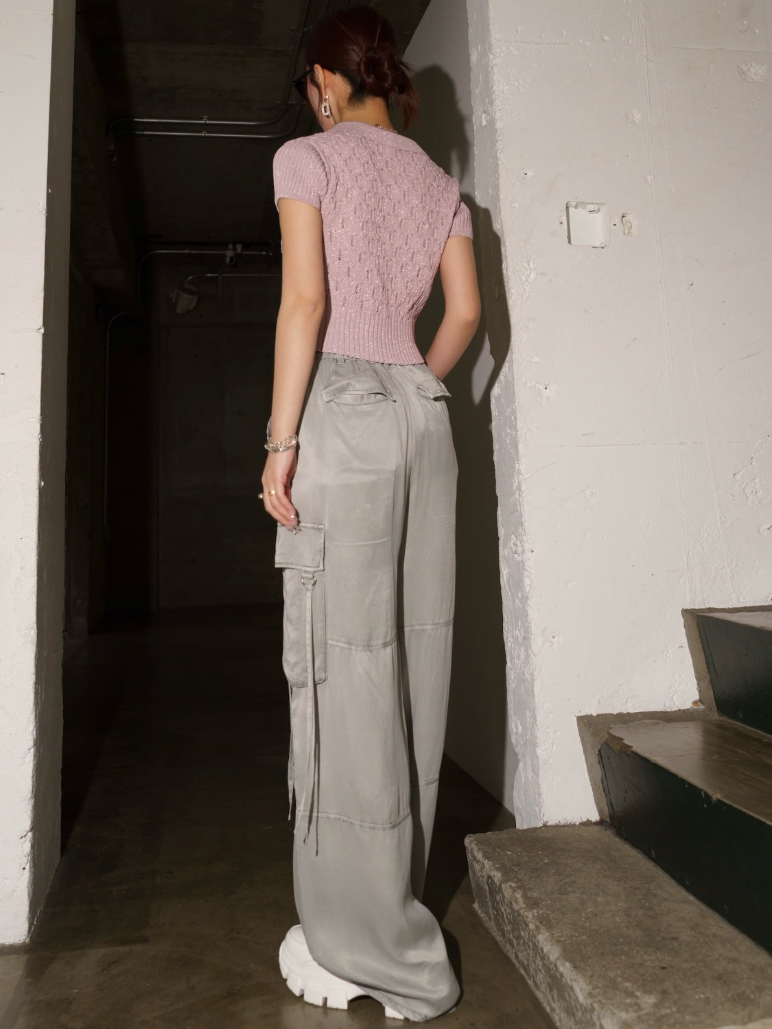 ラメ エンボス KNIT ポロシャツ