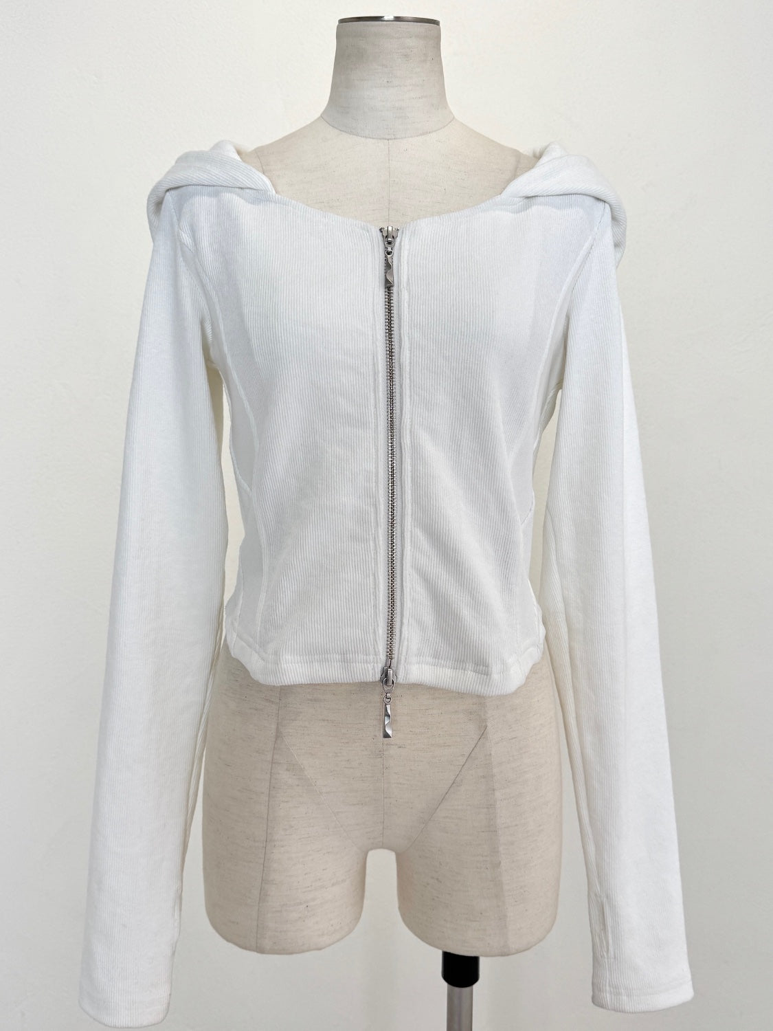 Washed リブ フロントZip フーディー