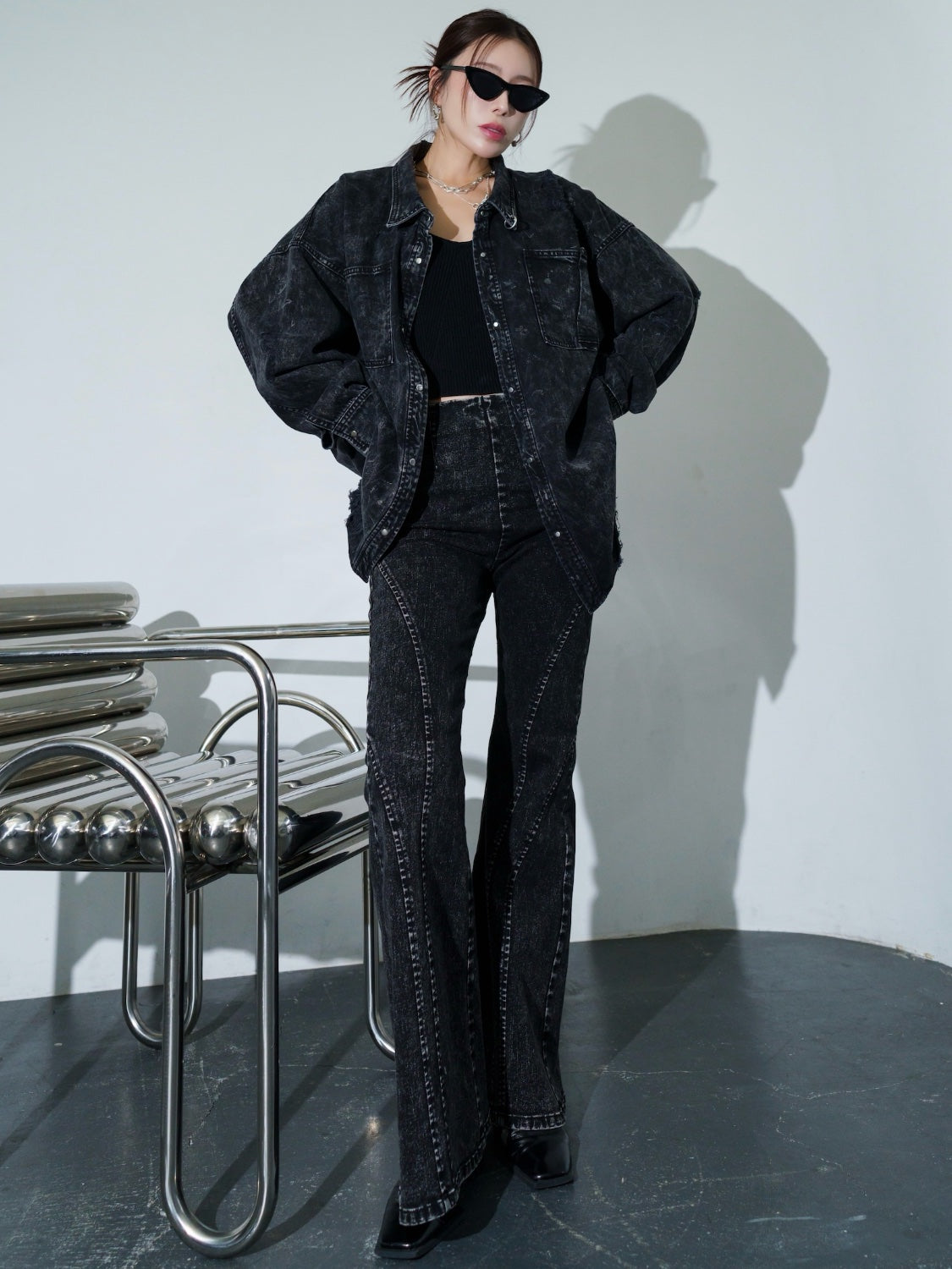 2WAY ダメージ DENIMシャツ