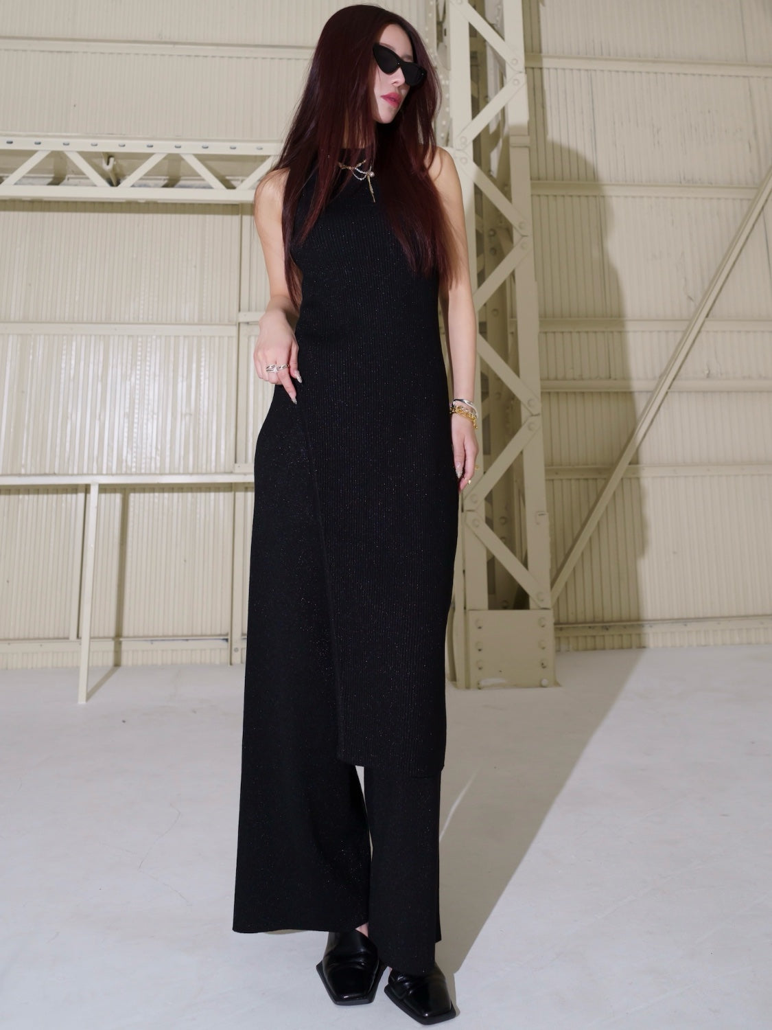 アシンメトリー スリット ラメKNIT セットアップ