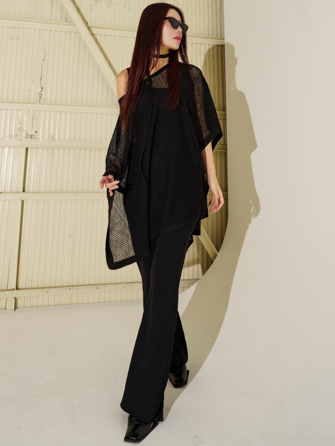 3ピース シアーメッシュ KNIT ポンチョ Set