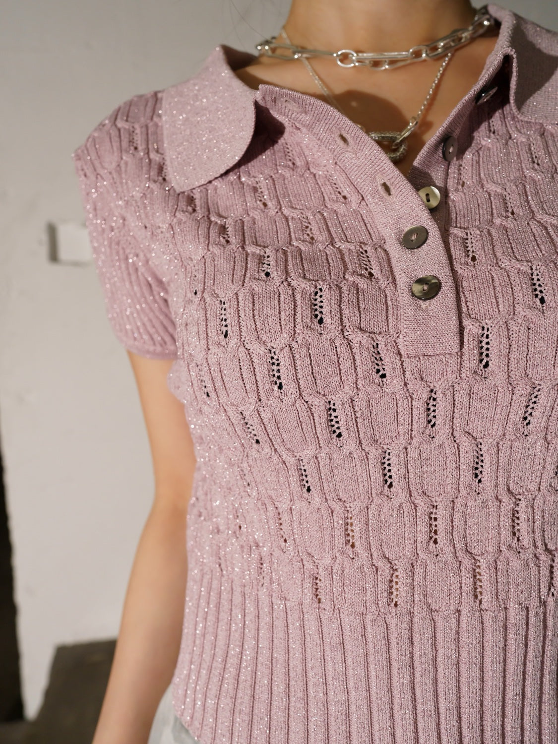 ラメ エンボス KNIT ポロシャツ