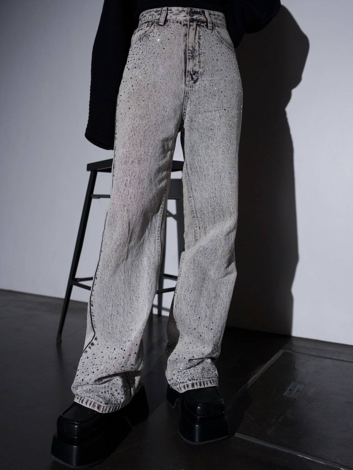 グラムリップス グラデストーンストレートDENIM ライトグレー グラデストーン ストレート DENIM