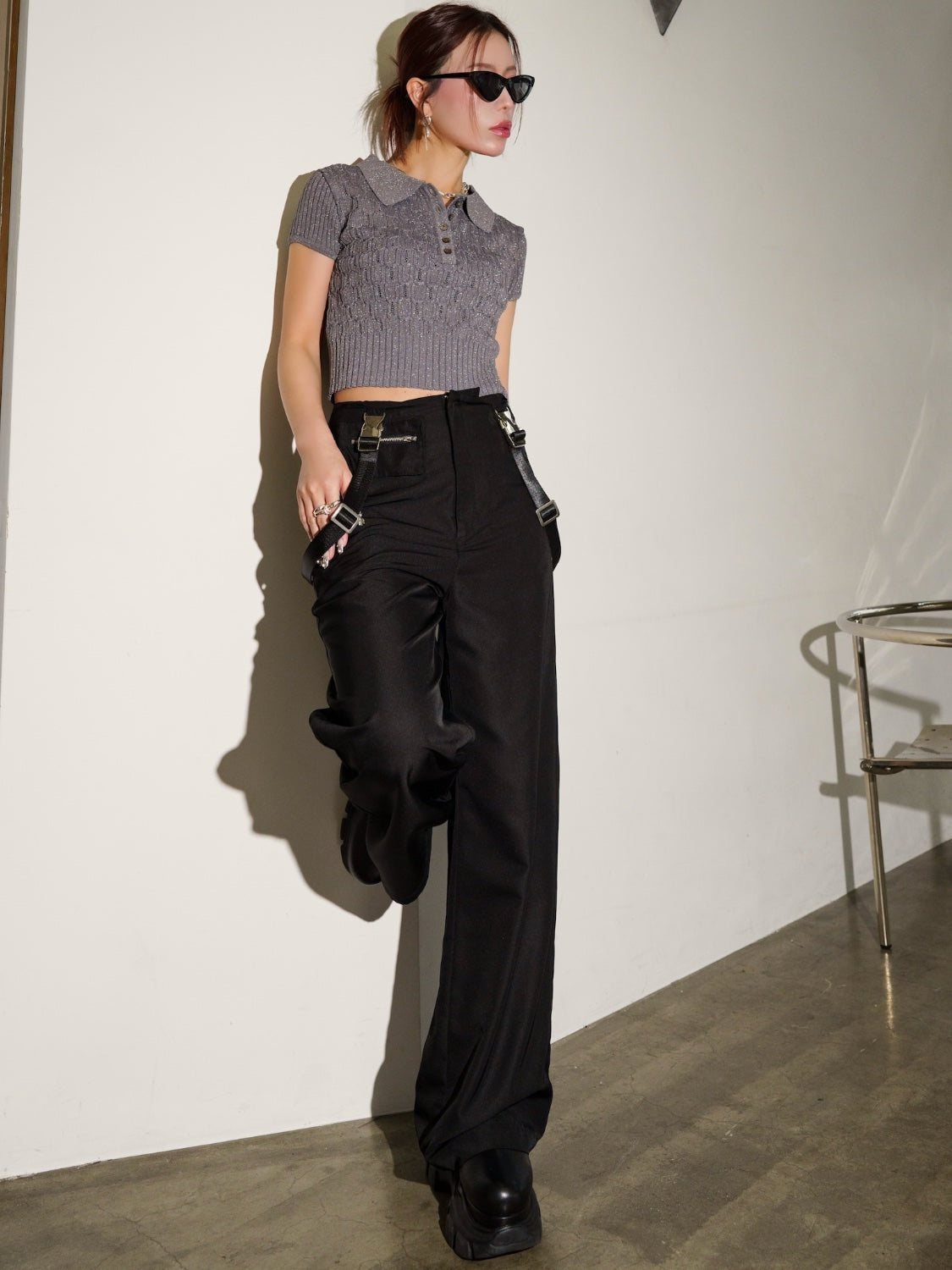 ラメ エンボス KNIT ポロシャツ